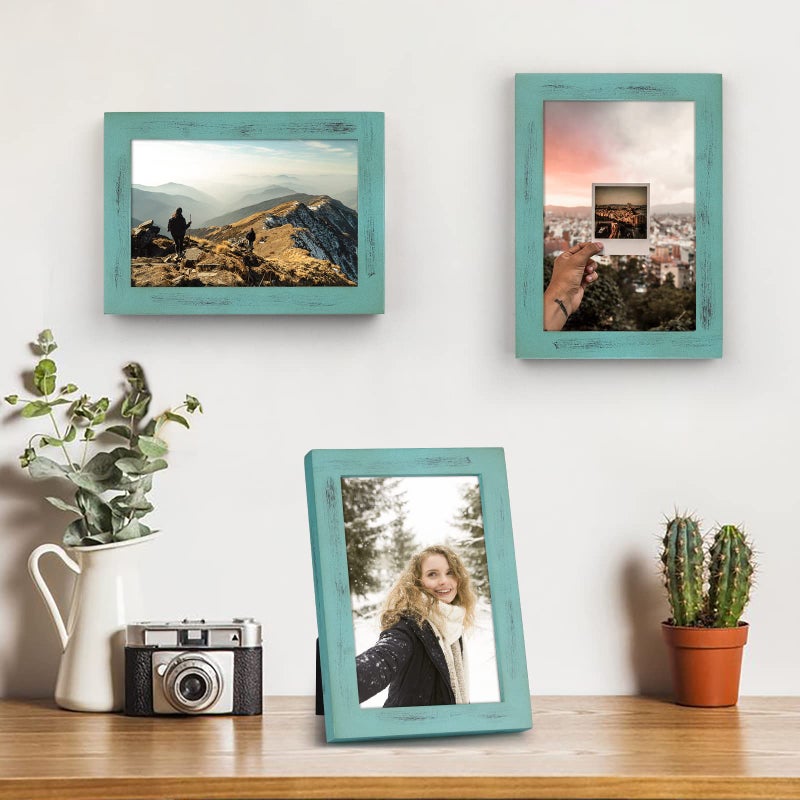 Emfogo 4x6 Picture Frame, Pack of 2 Photo Frame with Real Glass, Solid Wood Rustic Picture Frames 4x6 Display for Wall Decor (Vintage Teal) - Image 5